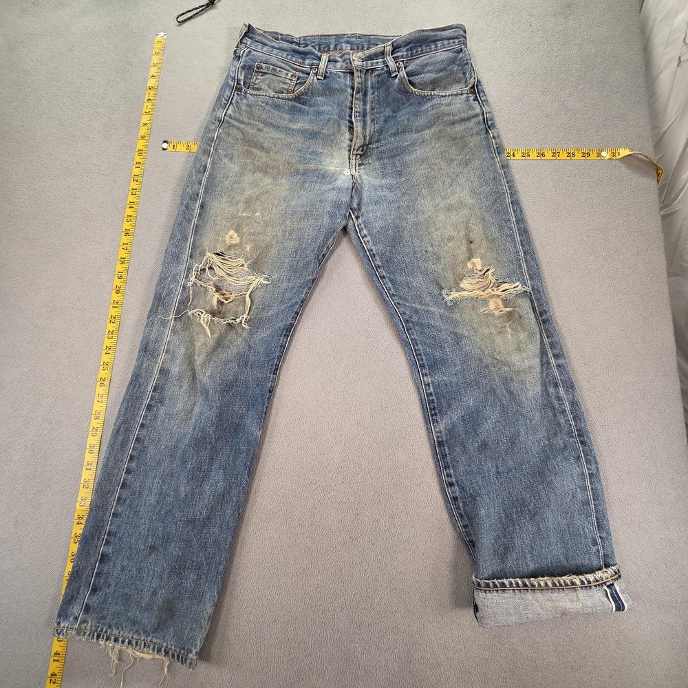 VTG Levis 501 Jeans Mens Selvedge LVC Blue Med Wash Japan Thrashed Fits 31x30